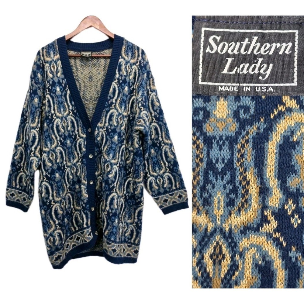 Southern Lady Cardigan Longline Button Sweater Sz 2X Artsy Eclectic Teacher 3151